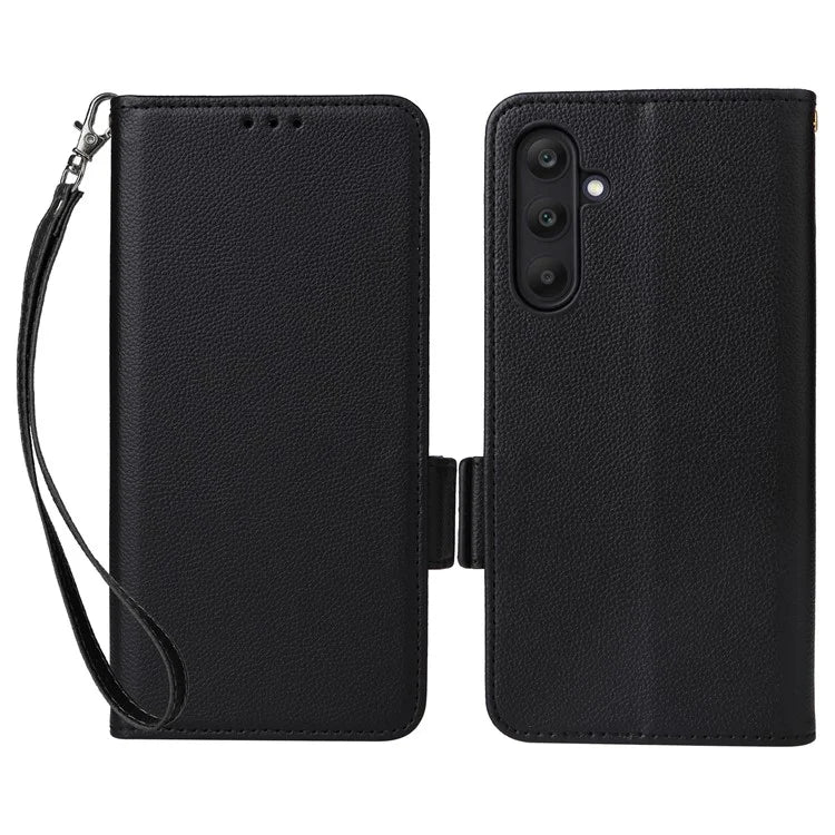 For Samsung Galaxy F15 5G / M15 5G Case Litchi Texture PU Leather Folio Phone Cover with Wrist Strap