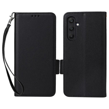 For Samsung Galaxy F15 5G / M15 5G Case Litchi Texture PU Leather Folio Phone Cover with Wrist Strap