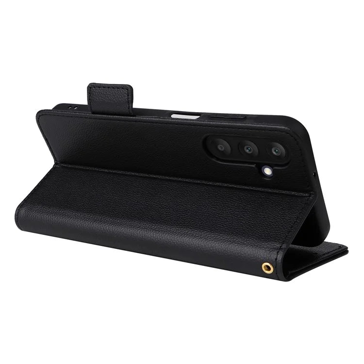 For Samsung Galaxy F15 5G / M15 5G Case Litchi Texture PU Leather Folio Phone Cover with Wrist Strap