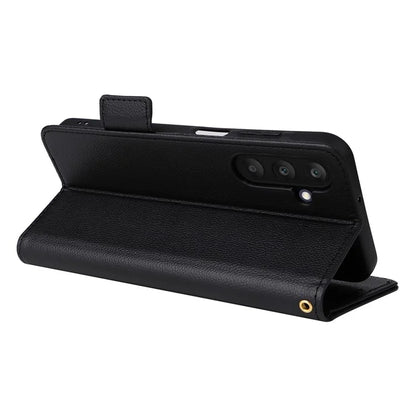 For Samsung Galaxy F15 5G / M15 5G Case Litchi Texture PU Leather Folio Phone Cover with Wrist Strap