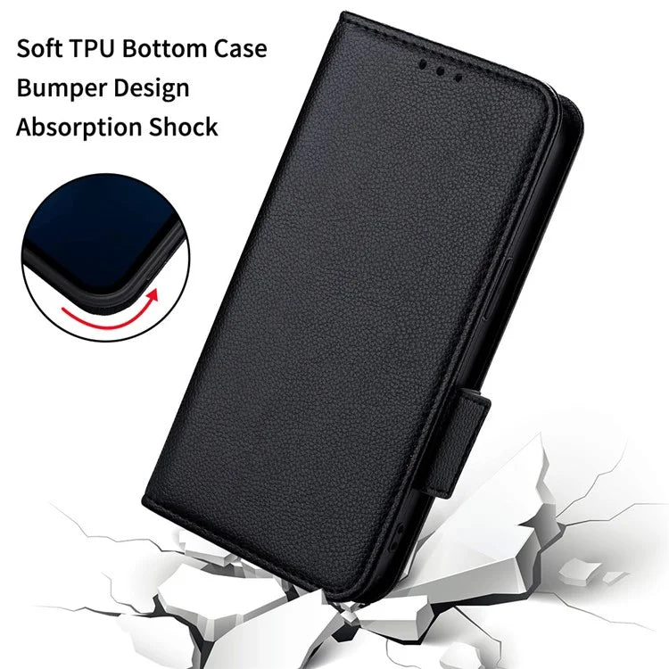 For Samsung Galaxy F15 5G / M15 5G Case Litchi Texture PU Leather Folio Phone Cover with Wrist Strap