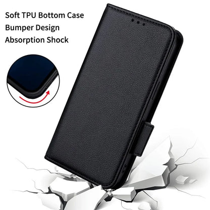 For Samsung Galaxy F15 5G / M15 5G Case Litchi Texture PU Leather Folio Phone Cover with Wrist Strap