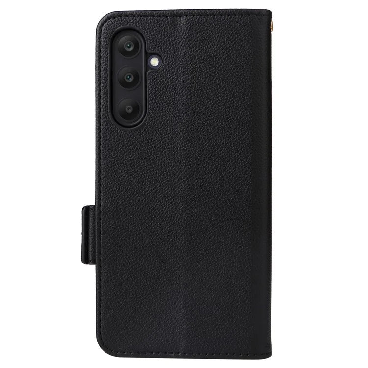 For Samsung Galaxy F15 5G / M15 5G Case Litchi Texture PU Leather Folio Phone Cover with Wrist Strap