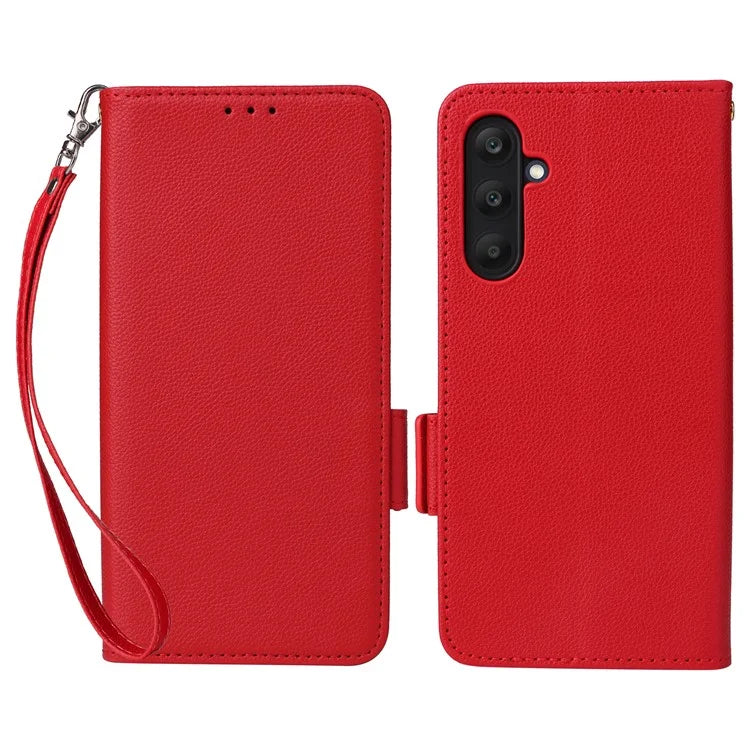 For Samsung Galaxy F15 5G / M15 5G Case Litchi Texture PU Leather Folio Phone Cover with Wrist Strap