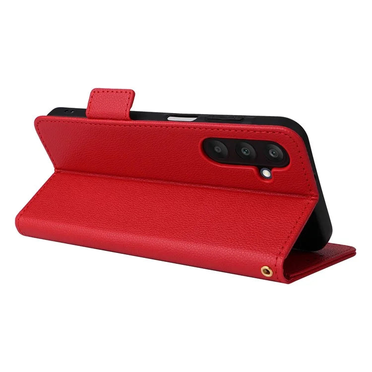 For Samsung Galaxy F15 5G / M15 5G Case Litchi Texture PU Leather Folio Phone Cover with Wrist Strap