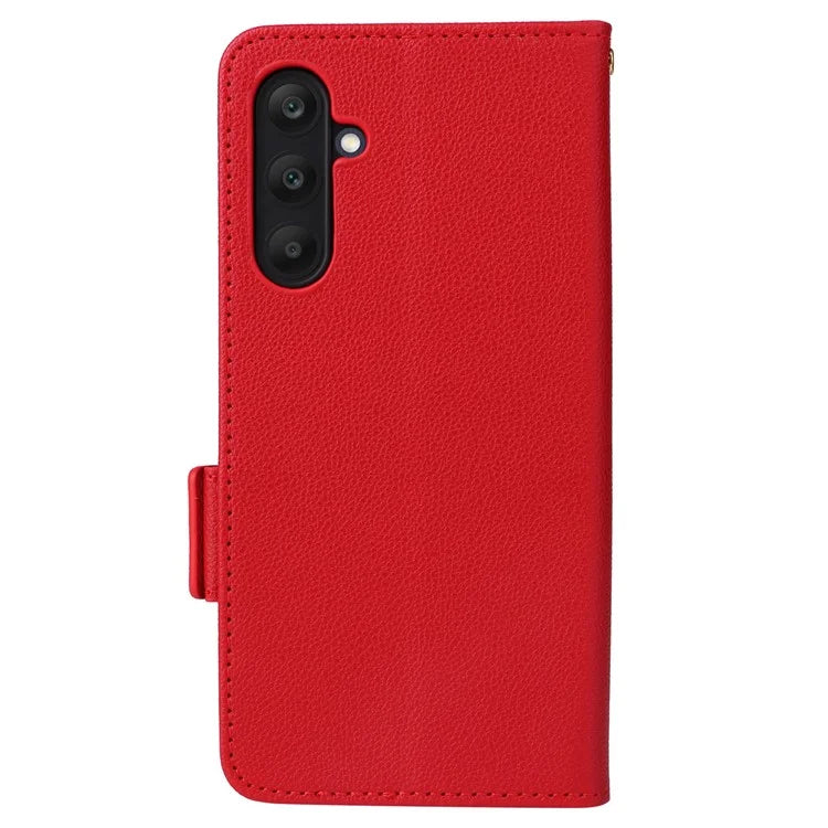 For Samsung Galaxy F15 5G / M15 5G Case Litchi Texture PU Leather Folio Phone Cover with Wrist Strap