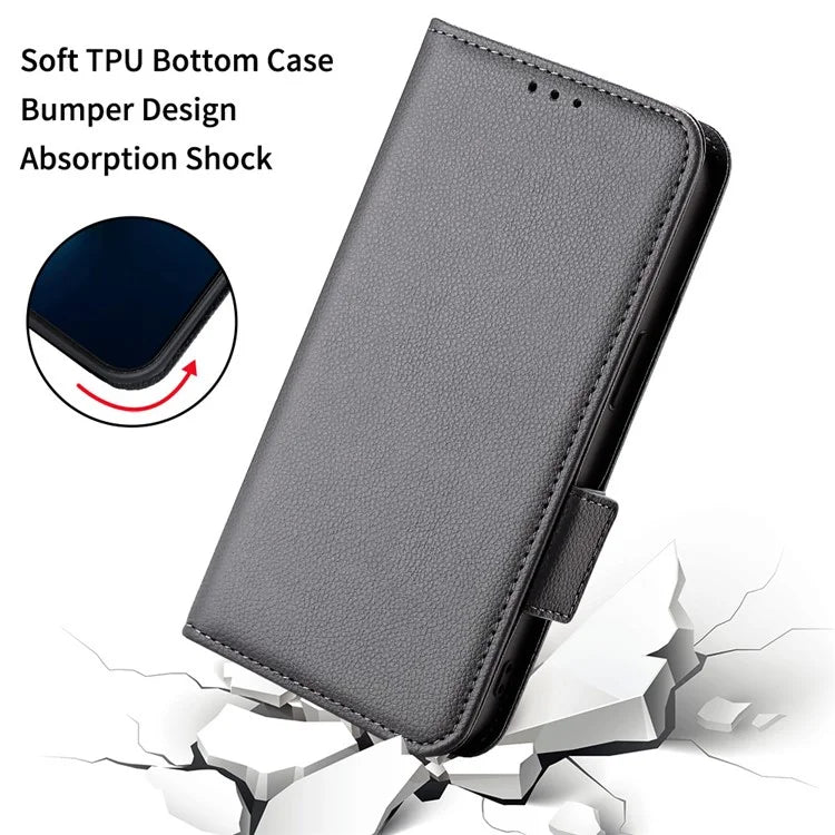 For Samsung Galaxy F15 5G / M15 5G Case Litchi Texture PU Leather Folio Phone Cover with Wrist Strap
