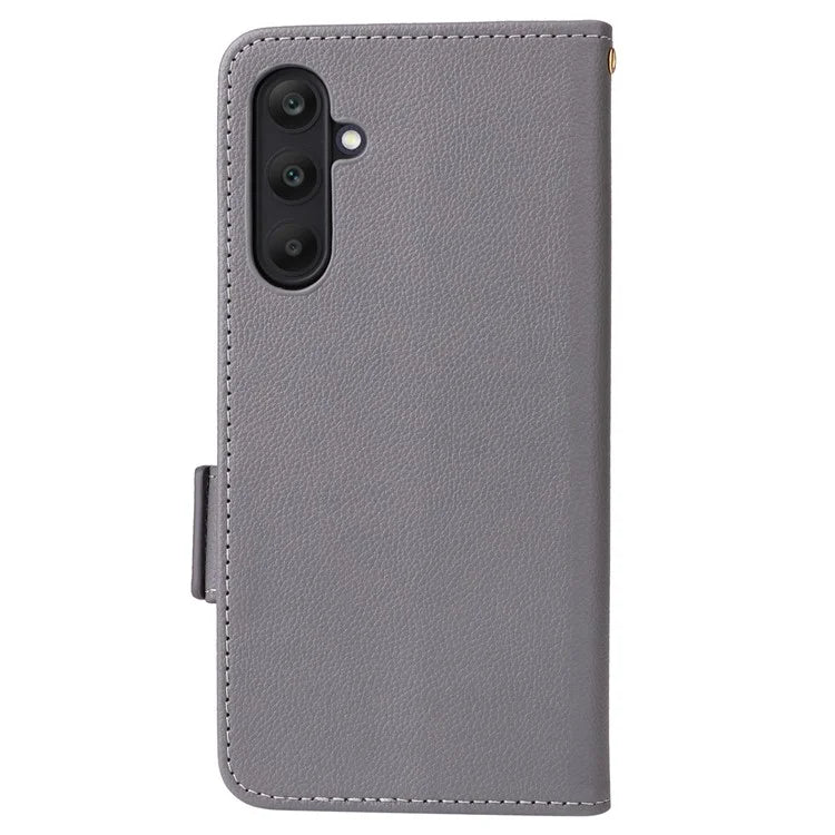 For Samsung Galaxy F15 5G / M15 5G Case Litchi Texture PU Leather Folio Phone Cover with Wrist Strap