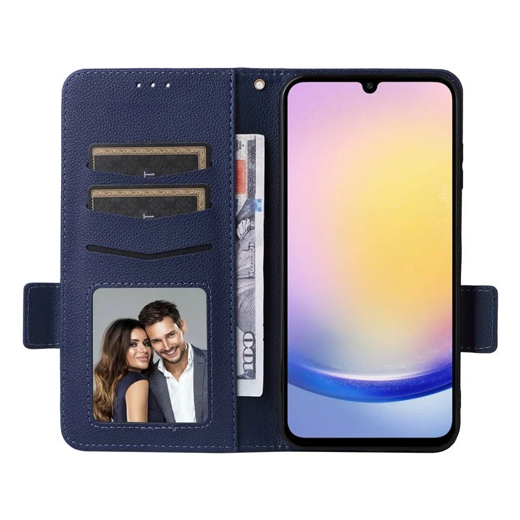 For Samsung Galaxy F15 5G / M15 5G Case Litchi Texture PU Leather Folio Phone Cover with Wrist Strap