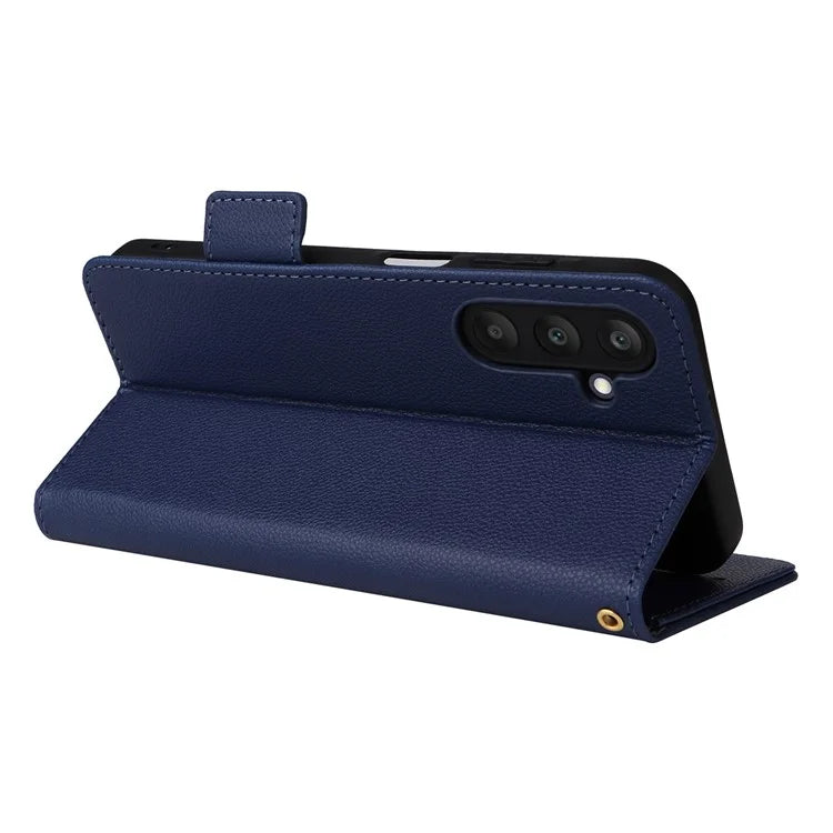 For Samsung Galaxy F15 5G / M15 5G Case Litchi Texture PU Leather Folio Phone Cover with Wrist Strap