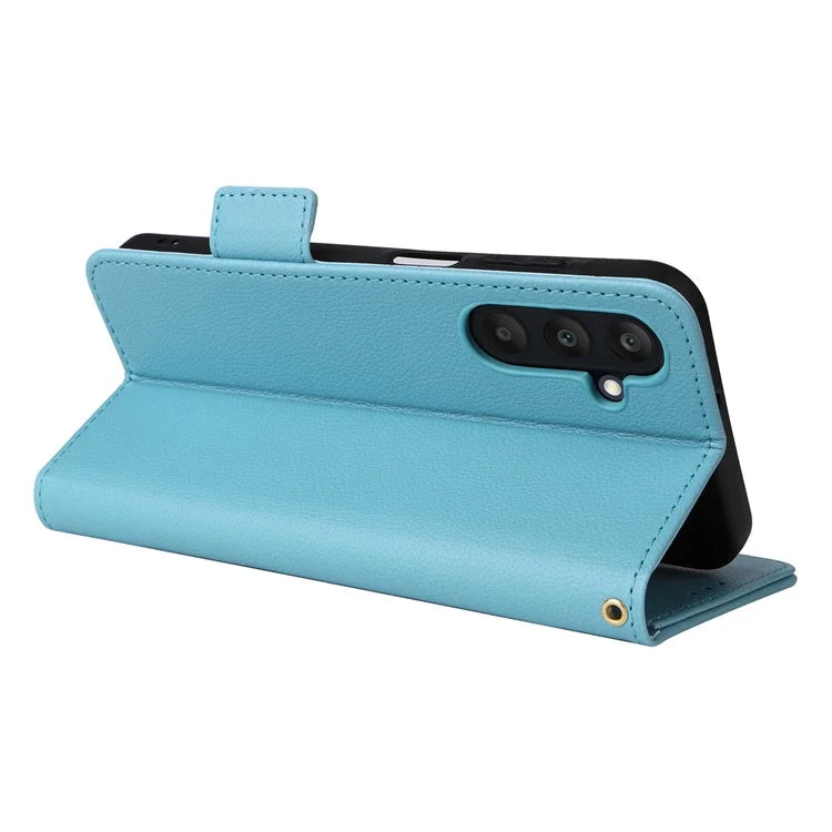 For Samsung Galaxy F15 5G / M15 5G Case Litchi Texture PU Leather Folio Phone Cover with Wrist Strap