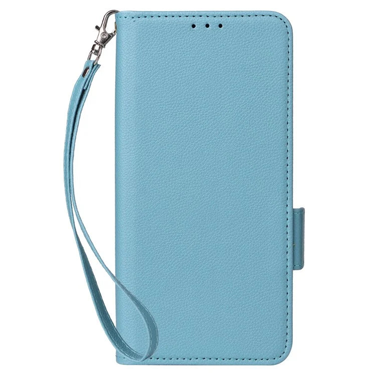 For Samsung Galaxy F15 5G / M15 5G Case Litchi Texture PU Leather Folio Phone Cover with Wrist Strap