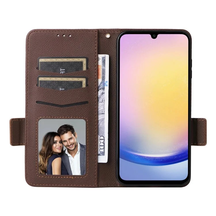 For Samsung Galaxy F15 5G / M15 5G Case Litchi Texture PU Leather Folio Phone Cover with Wrist Strap