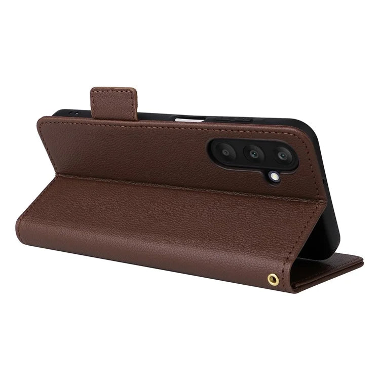 For Samsung Galaxy F15 5G / M15 5G Case Litchi Texture PU Leather Folio Phone Cover with Wrist Strap