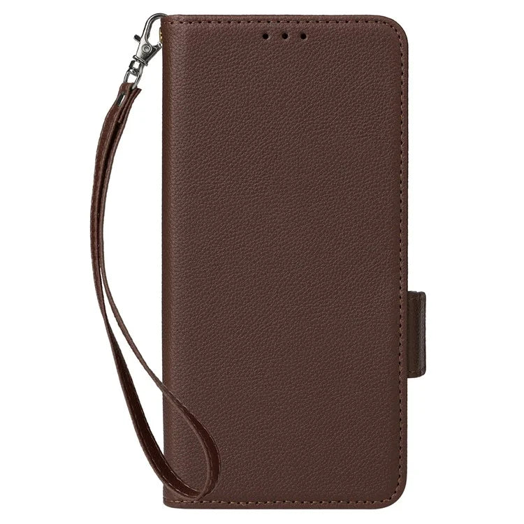 For Samsung Galaxy F15 5G / M15 5G Case Litchi Texture PU Leather Folio Phone Cover with Wrist Strap