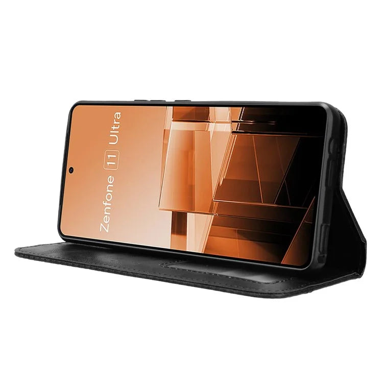 For Asus Zenfone 11 Ultra 5G Case PU Leather Magnetic Closure Vintage Wallet Phone Cover