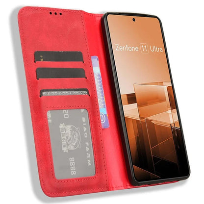 For Asus Zenfone 11 Ultra 5G Case PU Leather Magnetic Closure Vintage Wallet Phone Cover