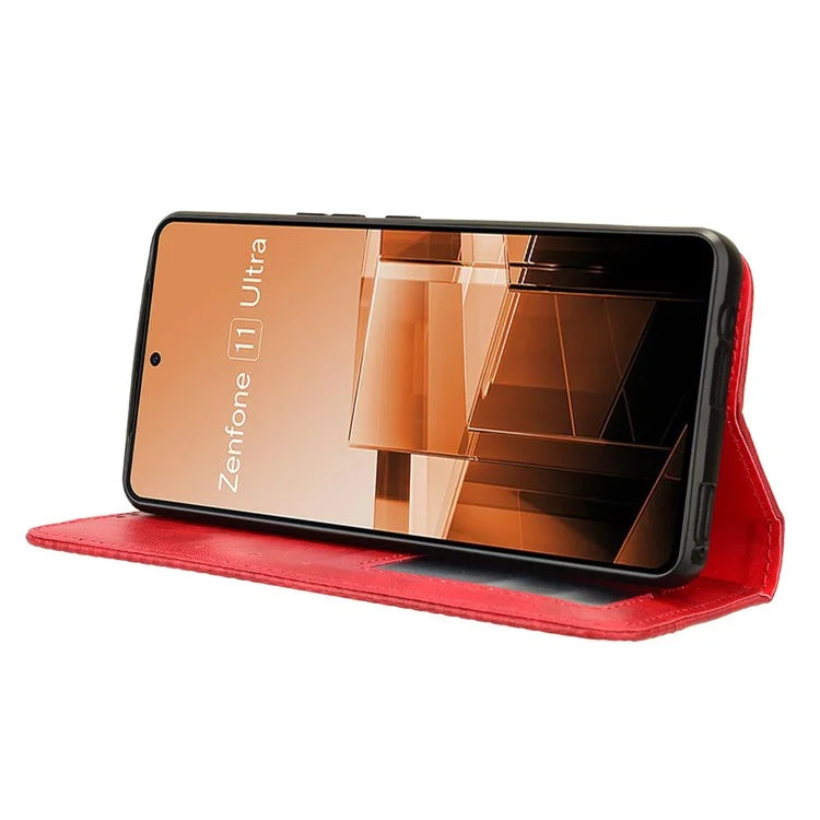 For Asus Zenfone 11 Ultra 5G Case PU Leather Magnetic Closure Vintage Wallet Phone Cover