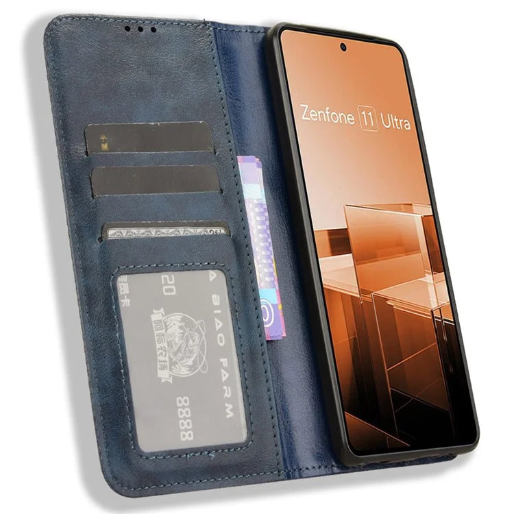 For Asus Zenfone 11 Ultra 5G Case PU Leather Magnetic Closure Vintage Wallet Phone Cover