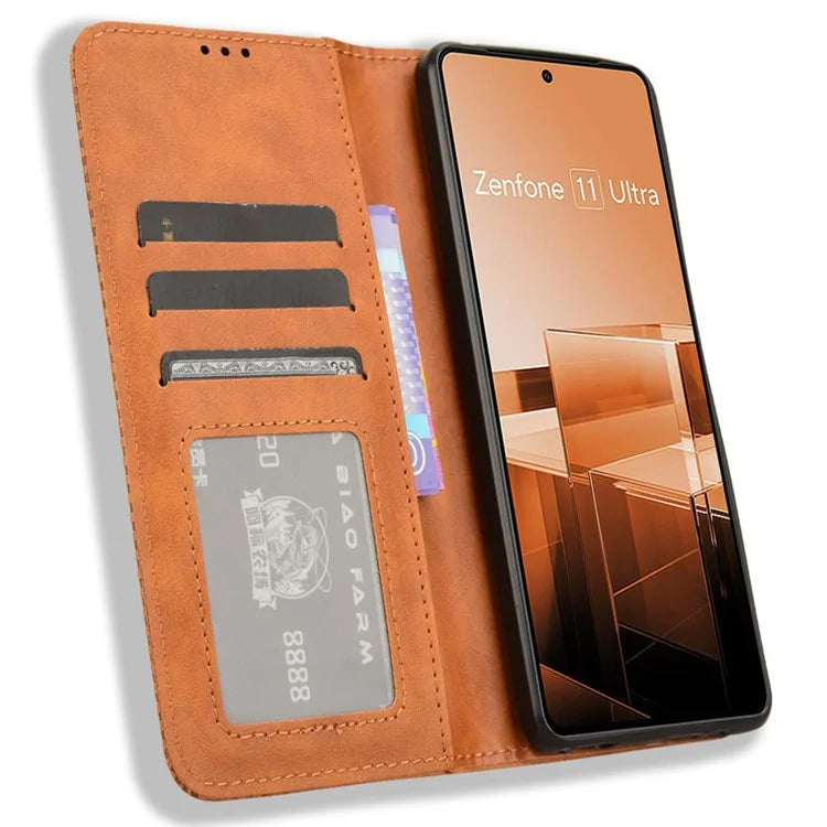 For Asus Zenfone 11 Ultra 5G Case PU Leather Magnetic Closure Vintage Wallet Phone Cover