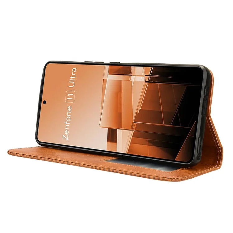For Asus Zenfone 11 Ultra 5G Case PU Leather Magnetic Closure Vintage Wallet Phone Cover