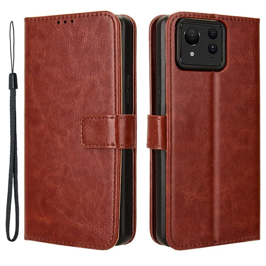 For Asus Zenfone 11 Ultra 5G Case Crazy Horse Texture Scratch-proof Phone Cover with  Folding Stand
