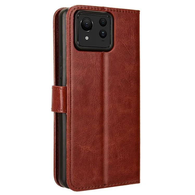 For Asus Zenfone 11 Ultra 5G Case Crazy Horse Texture Scratch-proof Phone Cover with  Folding Stand