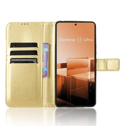 For Asus Zenfone 11 Ultra 5G Case Crazy Horse Texture Scratch-proof Phone Cover with  Folding Stand
