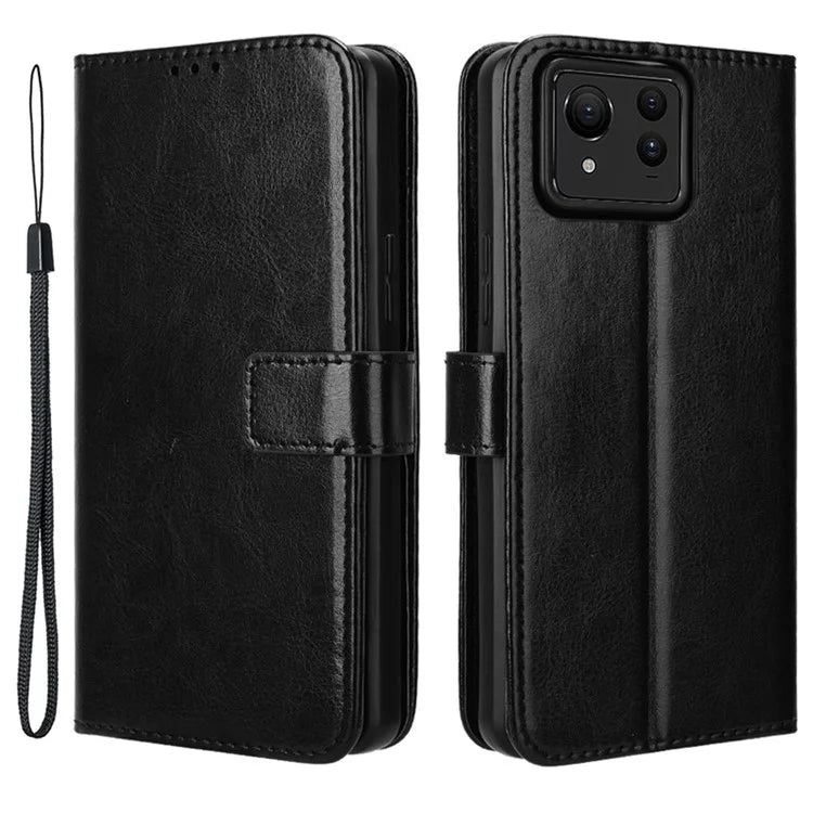 For Asus Zenfone 11 Ultra 5G Case Crazy Horse Texture Scratch-proof Phone Cover with  Folding Stand