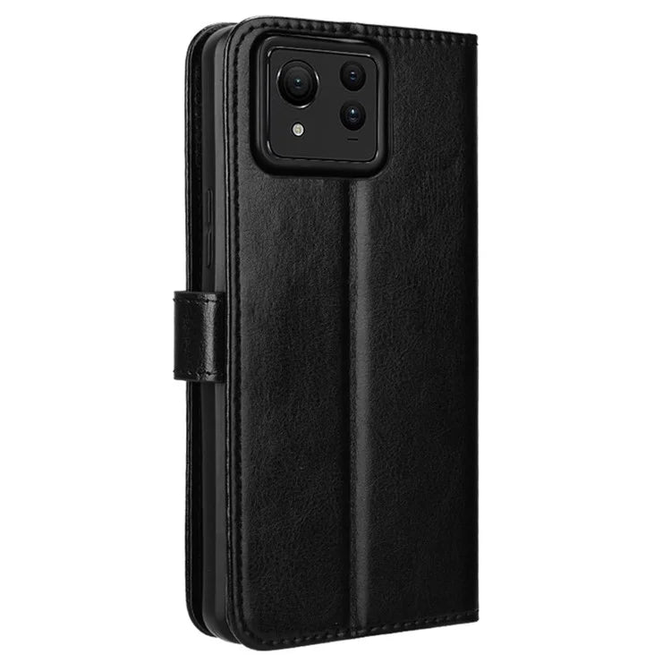 For Asus Zenfone 11 Ultra 5G Case Crazy Horse Texture Scratch-proof Phone Cover with  Folding Stand