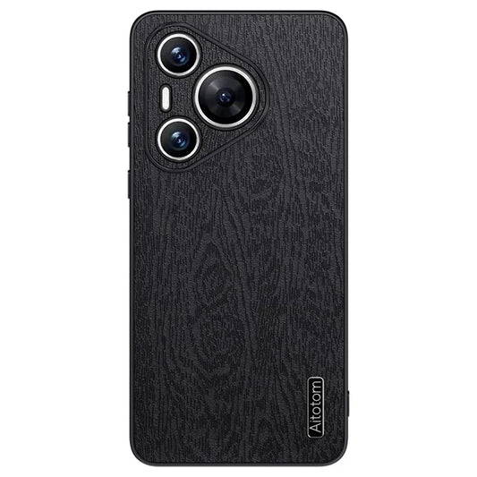 For Huawei Pura 70 Phone Case Wood Texture Leather Coating PC+TPU Hybrid Shell