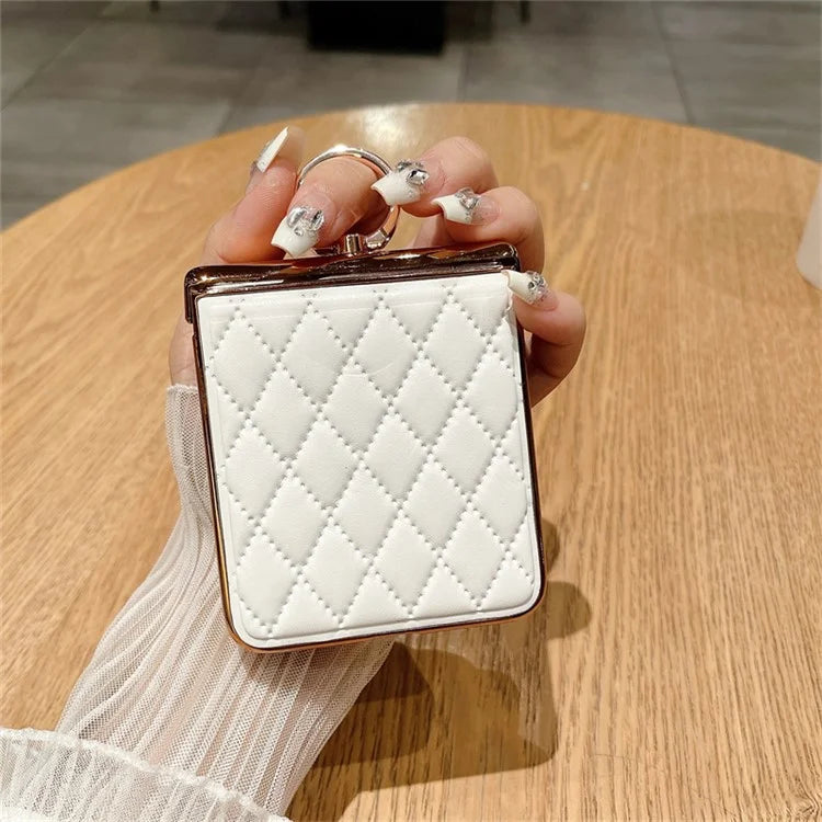 For Huawei Pocket 2 Kickstand Case Imprinted Rhombus Grid Pattern PU+PC Phone Cover