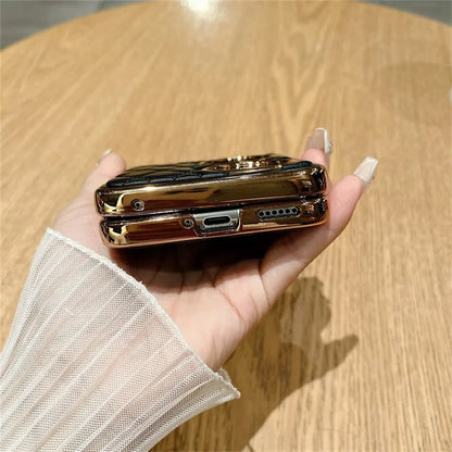 For Huawei Pocket 2 Kickstand Case Imprinted Rhombus Grid Pattern PU+PC Phone Cover