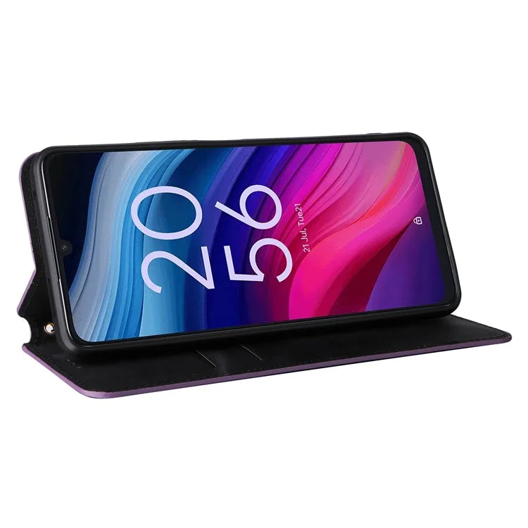 For TCL 50 SE Stand Case Rhombus Pattern Leather Folio Phone Cover