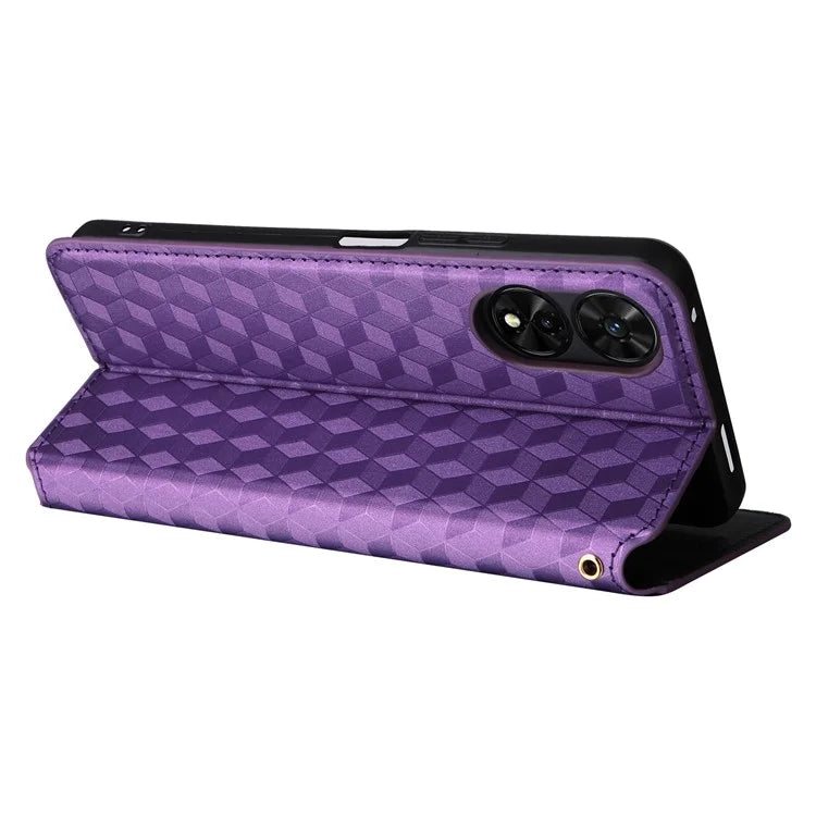 For TCL 50 SE Stand Case Rhombus Pattern Leather Folio Phone Cover