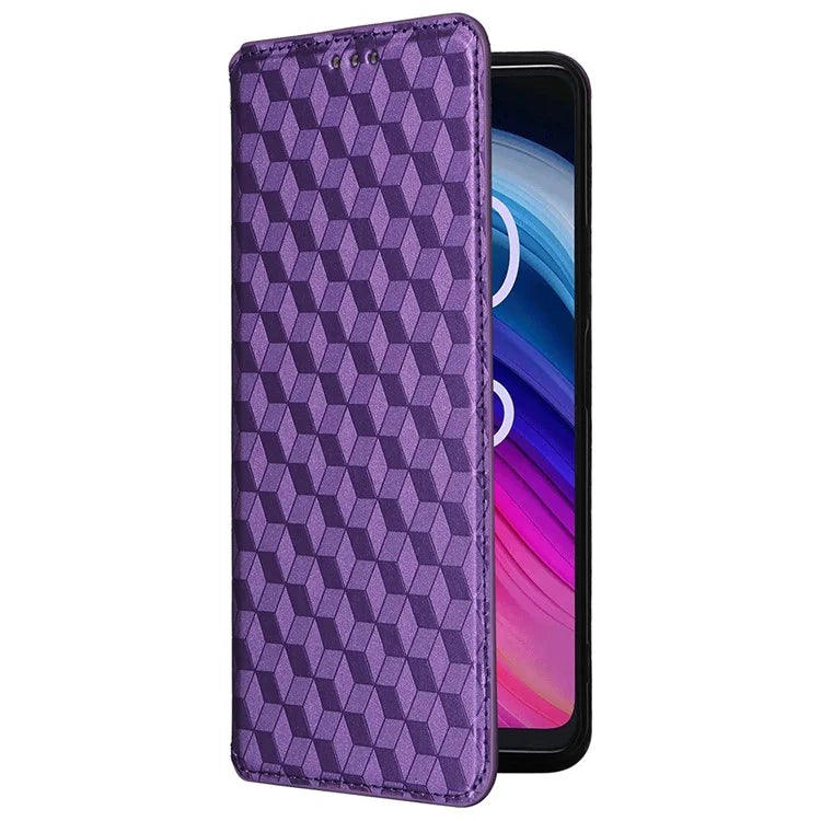 For TCL 50 SE Stand Case Rhombus Pattern Leather Folio Phone Cover