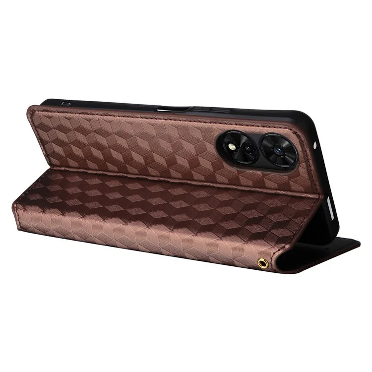 For TCL 50 SE Stand Case Rhombus Pattern Leather Folio Phone Cover