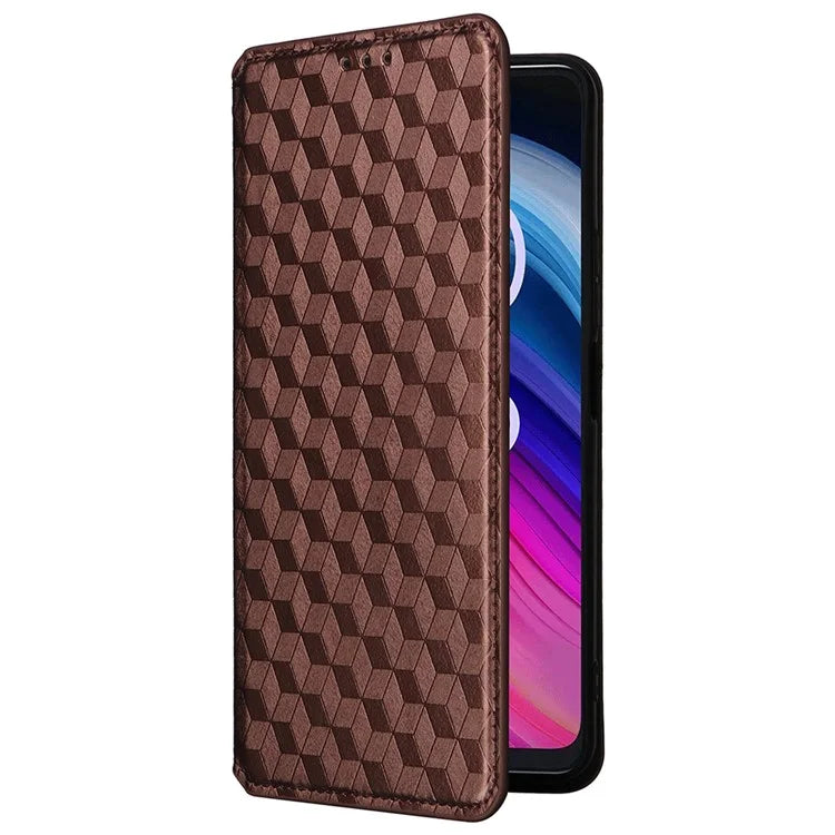 For TCL 50 SE Stand Case Rhombus Pattern Leather Folio Phone Cover