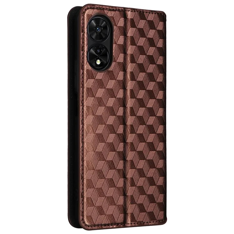 For TCL 50 SE Stand Case Rhombus Pattern Leather Folio Phone Cover
