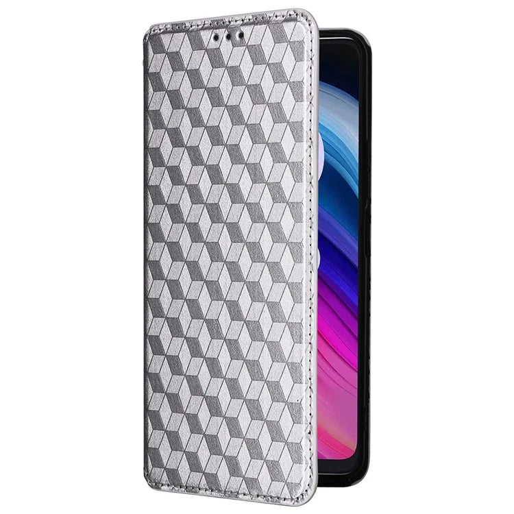 For TCL 50 SE Stand Case Rhombus Pattern Leather Folio Phone Cover