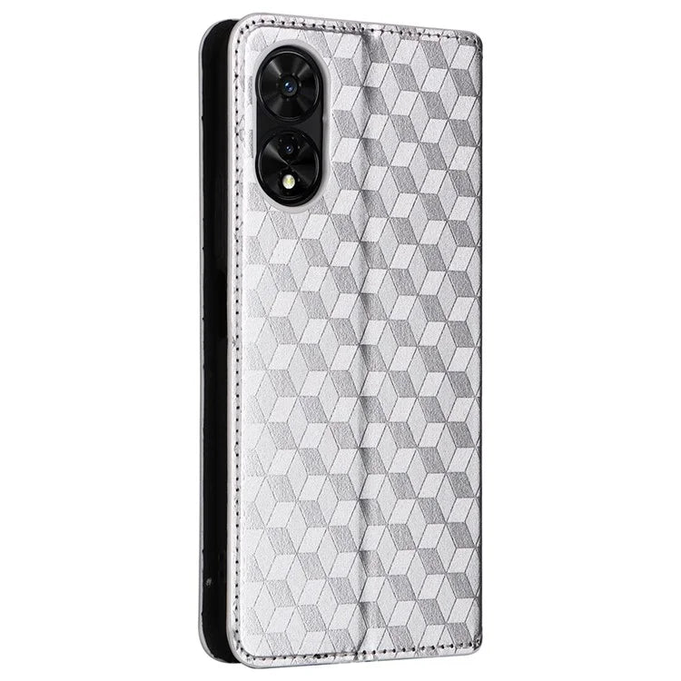 For TCL 50 SE Stand Case Rhombus Pattern Leather Folio Phone Cover