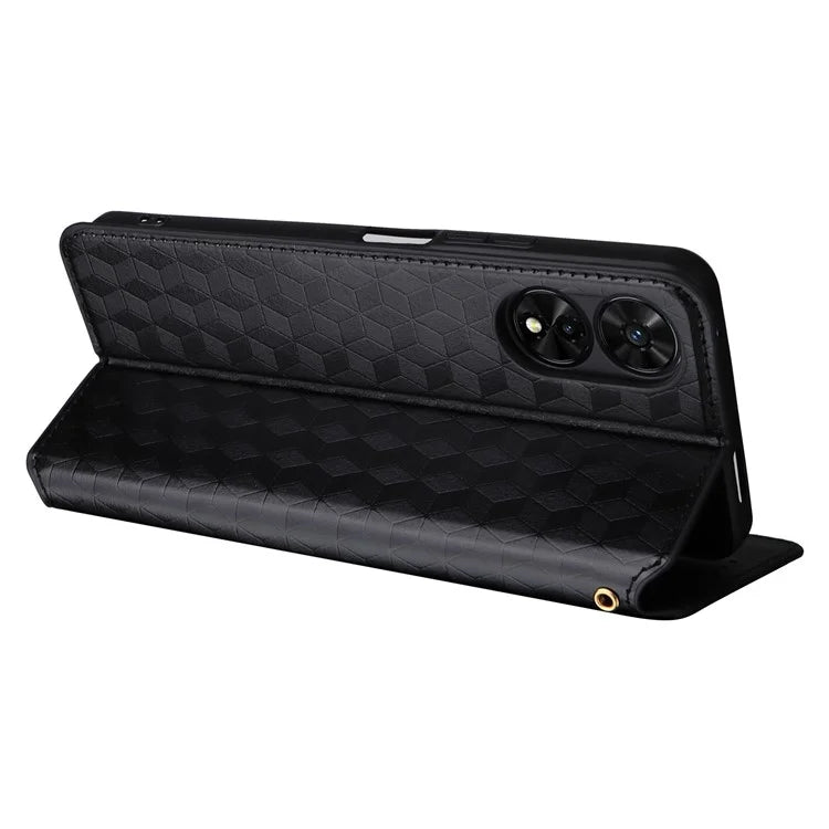 For TCL 50 SE Stand Case Rhombus Pattern Leather Folio Phone Cover