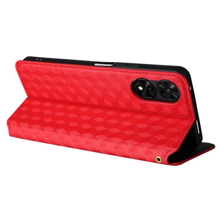 For TCL 50 SE Stand Case Rhombus Pattern Leather Folio Phone Cover