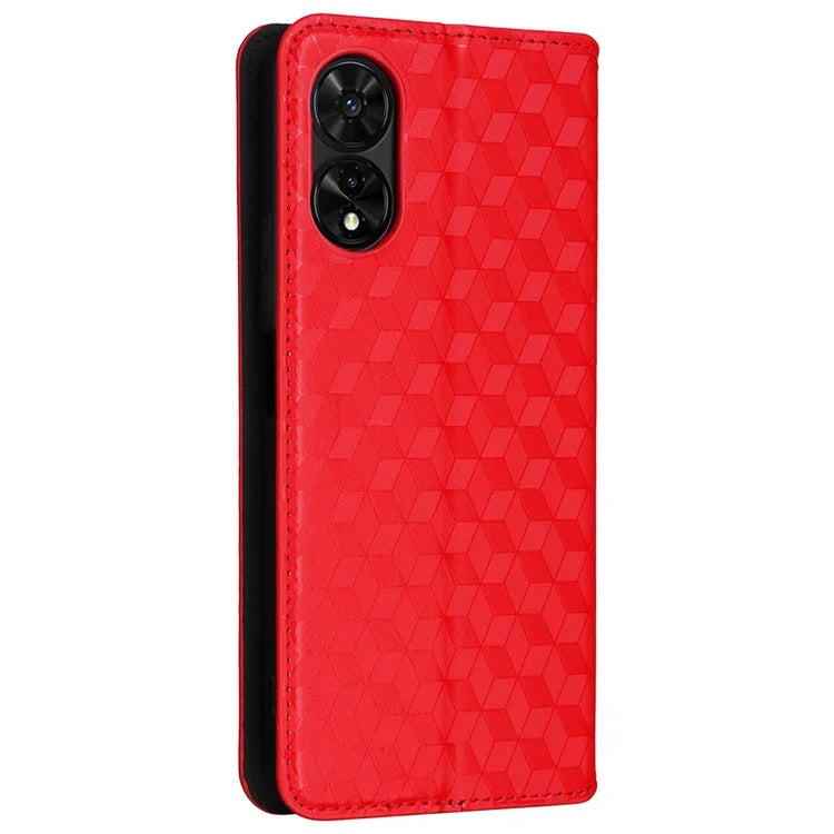 For TCL 50 SE Stand Case Rhombus Pattern Leather Folio Phone Cover
