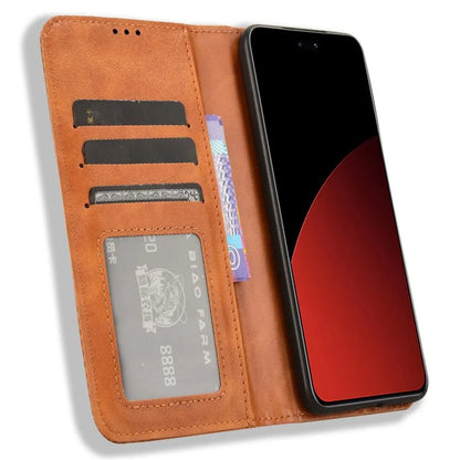 For Xiaomi Civi 4 Pro 5G / 14 Civi 5G PU Leather Phone Case Magnetic Stand Cover Retro Texture