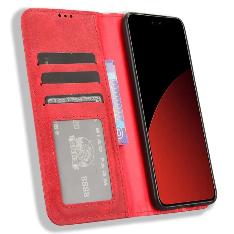 For Xiaomi Civi 4 Pro 5G / 14 Civi 5G PU Leather Phone Case Magnetic Stand Cover Retro Texture