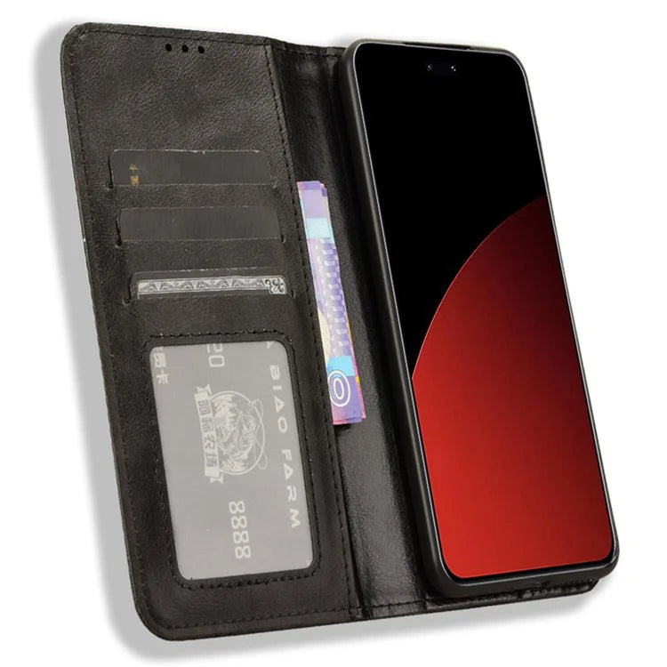 For Xiaomi Civi 4 Pro 5G / 14 Civi 5G PU Leather Phone Case Magnetic Stand Cover Retro Texture