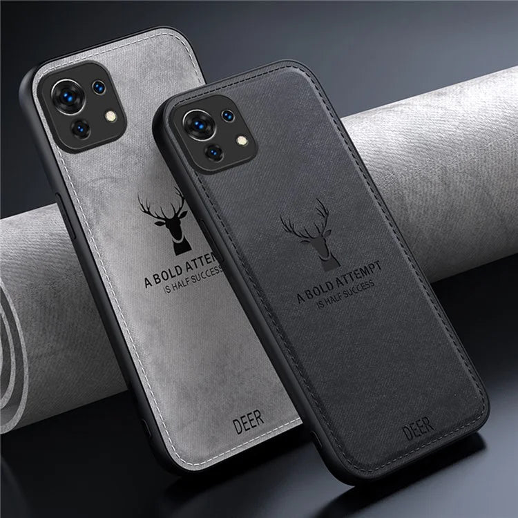 For Xiaomi Mi 11 Case Deer Pattern Leather Coated PC+TPU Phone Cover Cloth Texture