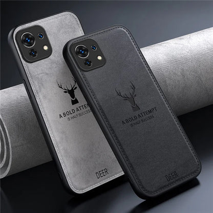 For Xiaomi Mi 11 Case Deer Pattern Leather Coated PC+TPU Phone Cover Cloth Texture