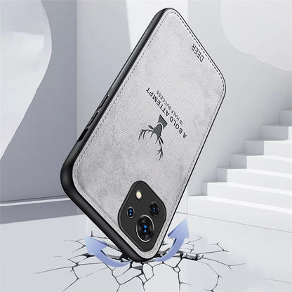 For Xiaomi Mi 11 Case Deer Pattern Leather Coated PC+TPU Phone Cover Cloth Texture